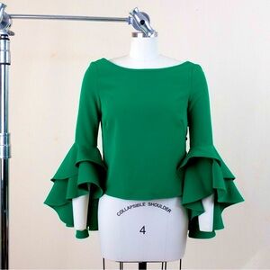Milly Green Ruffle Sleeve Top